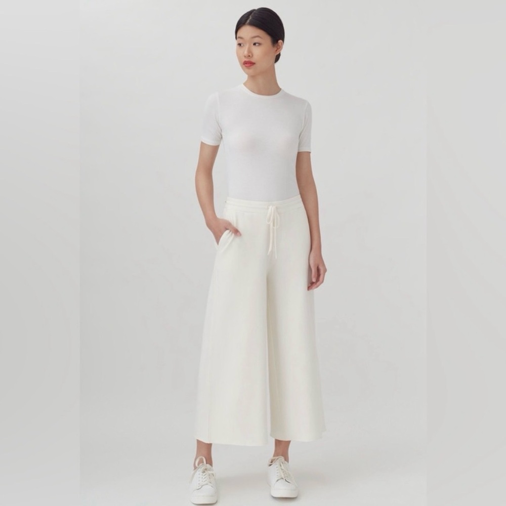 Cuyana Women’s French Terry Wide Leg Crop Pant in Ivory — Size Large Loungewear